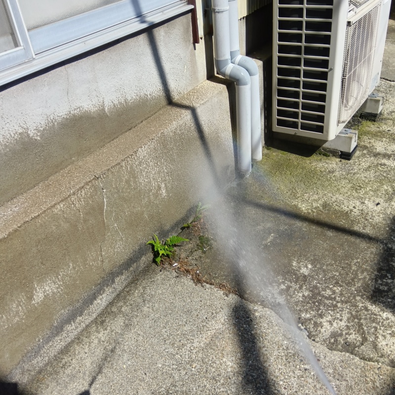 建物まわりの基礎や土壌にシロアリ駆除剤を散布