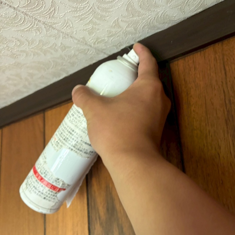 天井のすき間から忌避剤をスプレー