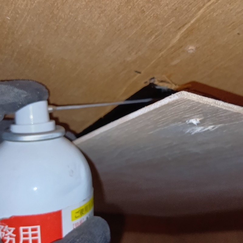 点検口から天井裏に忌避剤をスプレー