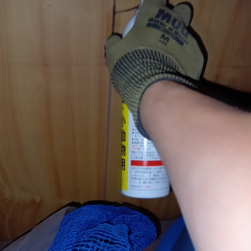 壁のすき間から忌避剤をスプレー