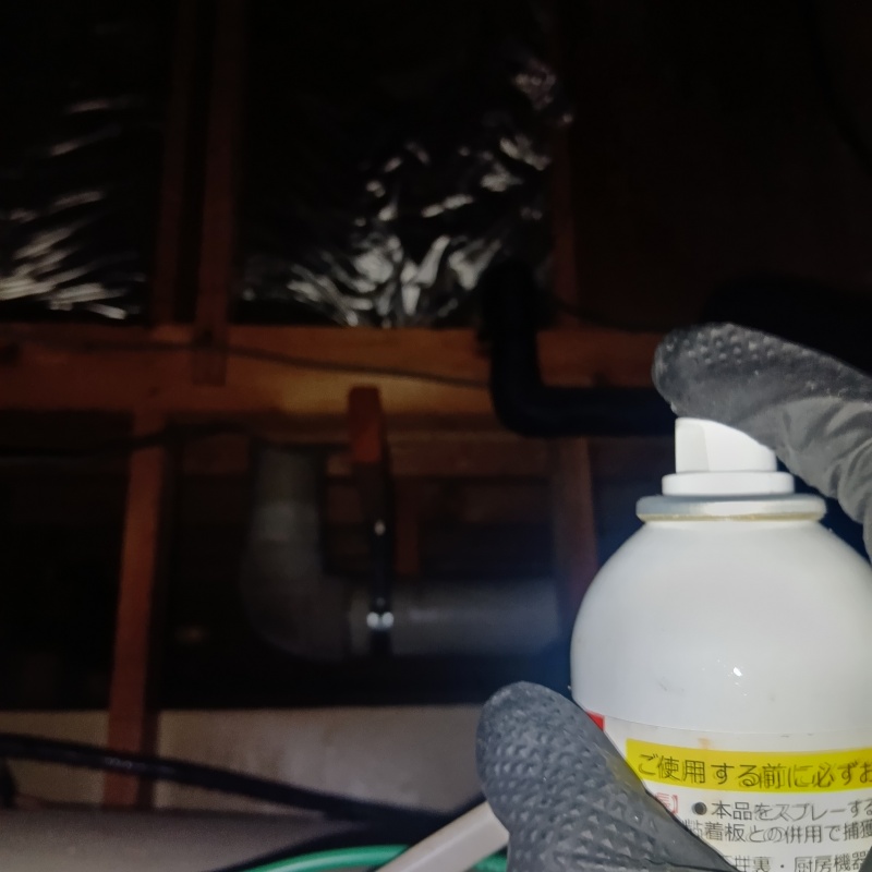 忌避剤を吹き付けている様子