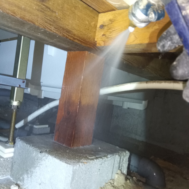 木部や土壌にシロアリ駆除剤を散布