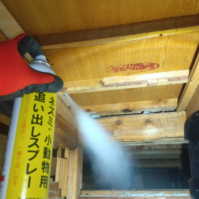 天井裏に忌避剤をスプレー