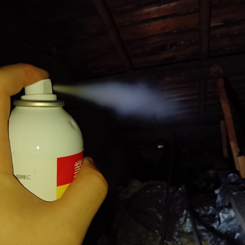 天井裏に忌避剤をスプレー