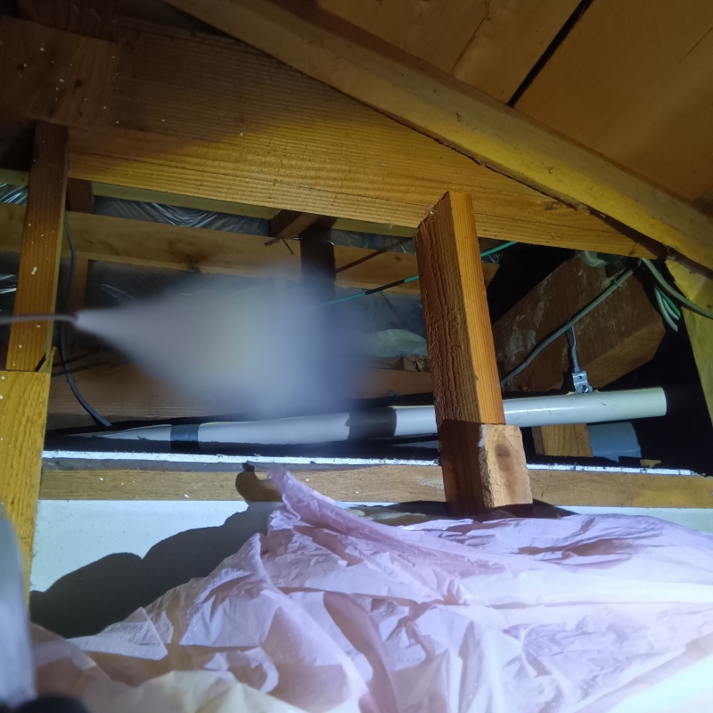 屋根裏に忌避剤をスプレー