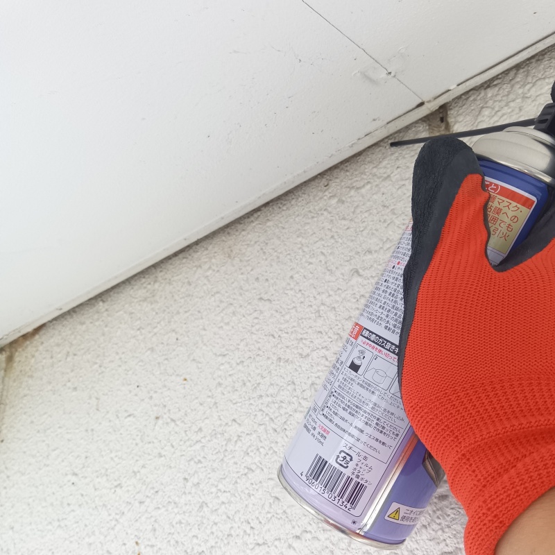 軒天のすき間に忌避剤をスプレー