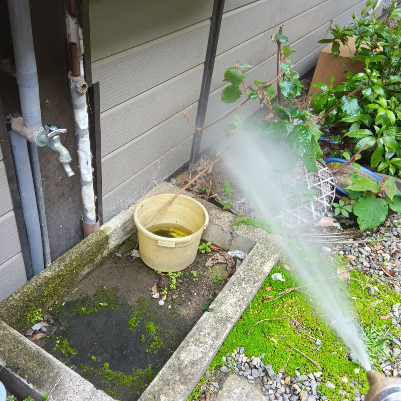 建物の外周にシロアリ駆除剤を散布