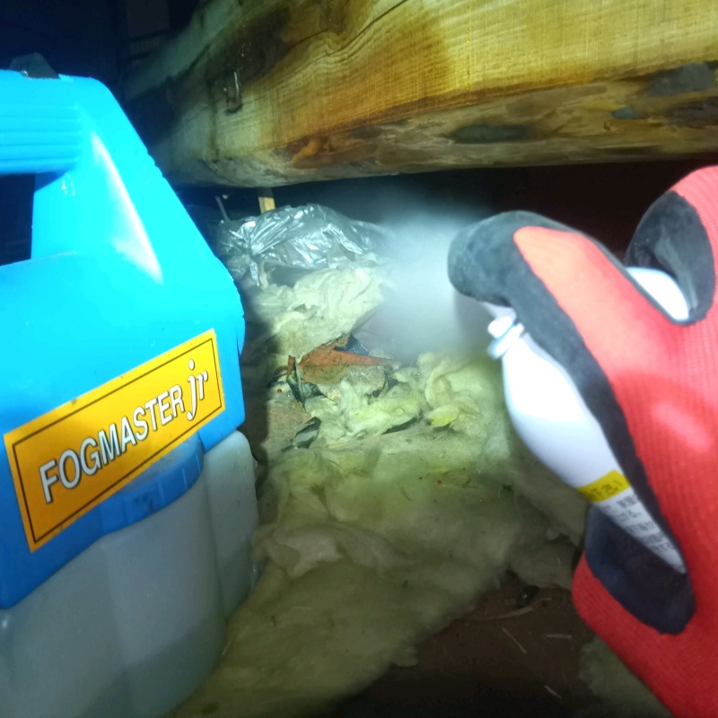 忌避剤を吹き付けている様子