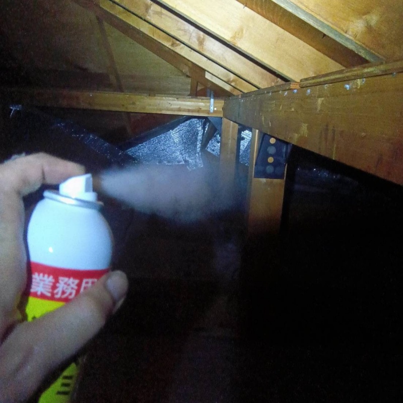 屋根裏に忌避剤をスプレー
